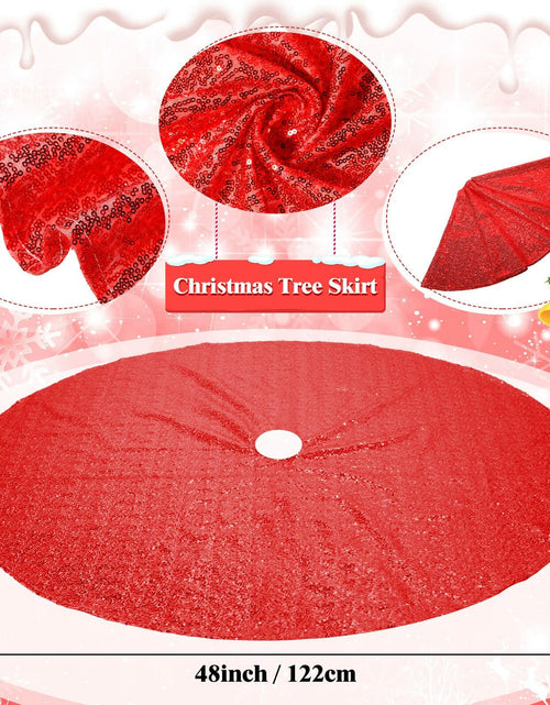 Load image into Gallery viewer, Suilung 22 Pcs Christmas Tree Skirt 46" Red Sequins Ribbon &amp; 20 Ornaments Set
