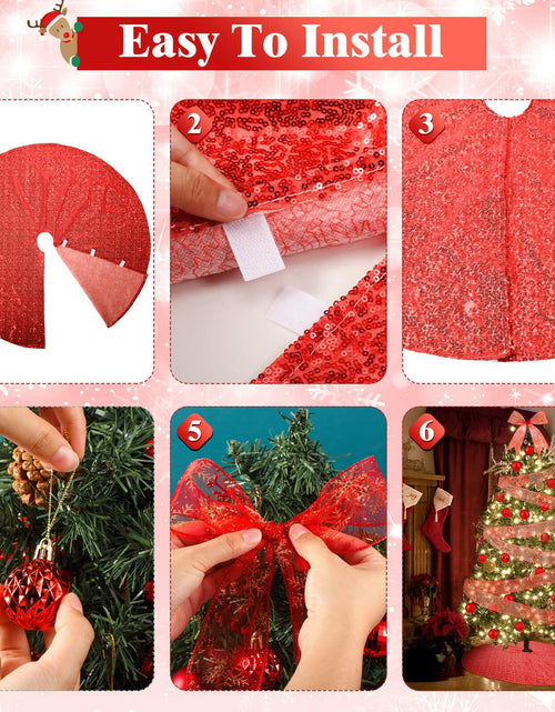 Load image into Gallery viewer, Suilung 22 Pcs Christmas Tree Skirt 46" Red Sequins Ribbon &amp; 20 Ornaments Set
