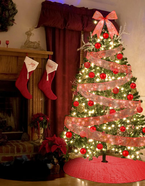 Load image into Gallery viewer, Suilung 22 Pcs Christmas Tree Skirt 46" Red Sequins Ribbon &amp; 20 Ornaments Set
