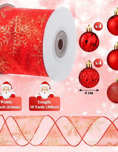 Load image into Gallery viewer, Suilung 22 Pcs Christmas Tree Skirt 46" Red Sequins Ribbon &amp; 20 Ornaments Set
