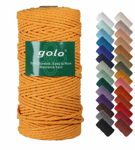 golo Macrame Cord Yarn 3mm x 109 Yards Cotton Craft Cord Gold Color