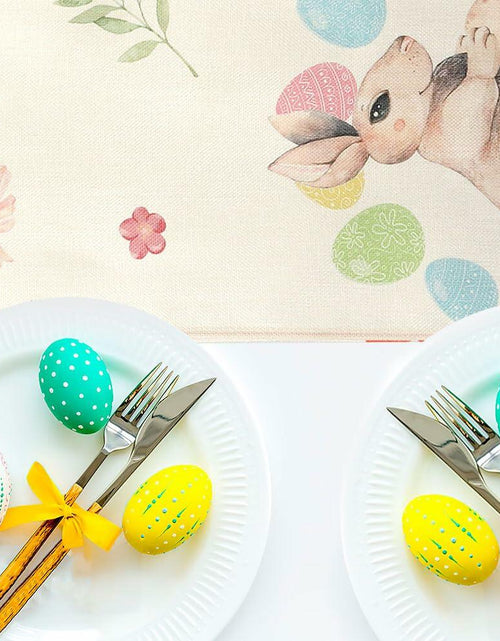 Load image into Gallery viewer, QIHOMPIB Easter Table Runner 13x72 Inch Pastel Rabbit Eggs Polyester
