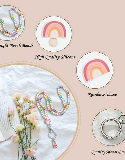 Load image into Gallery viewer, Teacher Lanyard with ID Holder Wooden Bead Silicone Boho Pendant Style E
