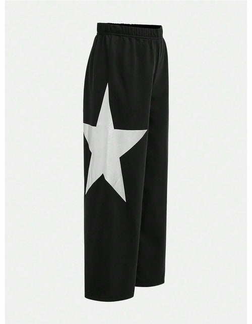 Load image into Gallery viewer, RoseSeek Girl's Wide Leg Star Print Sweatpants High Waist Black Size 12Y
