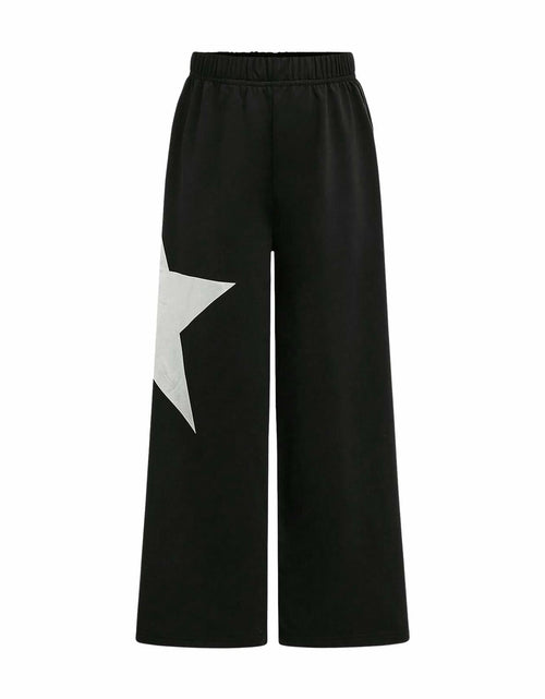 Load image into Gallery viewer, RoseSeek Girl's Wide Leg Star Print Sweatpants High Waist Black Size 12Y
