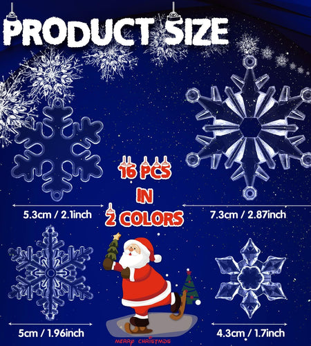 64 Pcs Acrylic Christmas Snowflake Ornaments Hanging Decorations Elegant