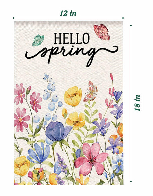 Load image into Gallery viewer, ZRTR Hello Spring Garden Flag 12x18 Inch Double Sided Burlap Floral
