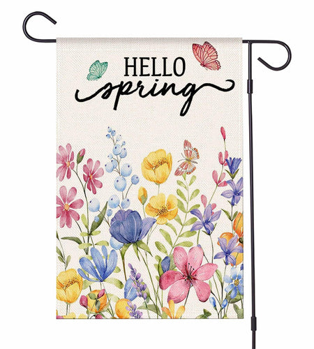 ZRTR Hello Spring Garden Flag 12x18 Inch Double Sided Burlap Floral