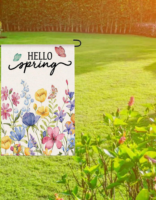 Load image into Gallery viewer, ZRTR Hello Spring Garden Flag 12x18 Inch Double Sided Burlap Floral

