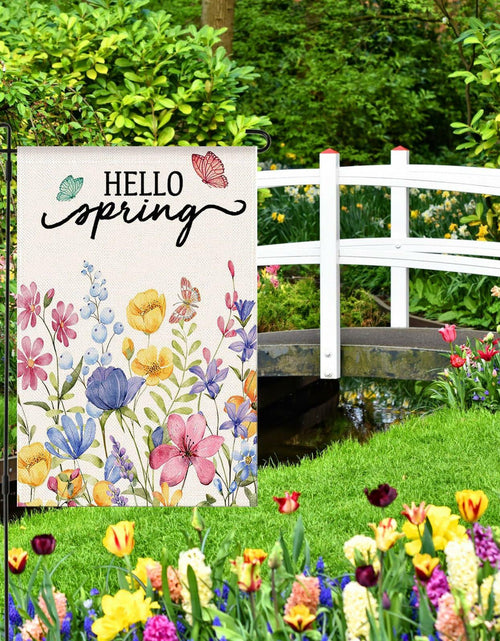 Load image into Gallery viewer, ZRTR Hello Spring Garden Flag 12x18 Inch Double Sided Burlap Floral
