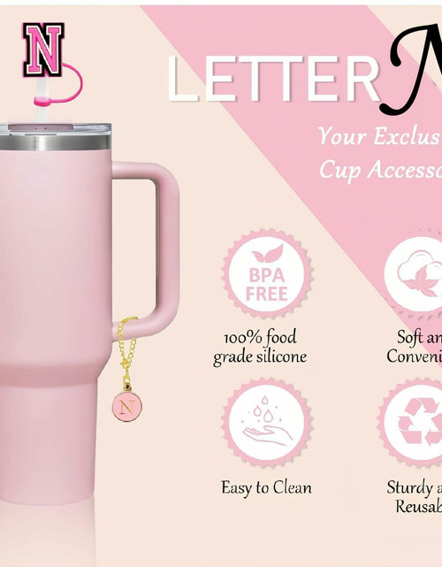 Load image into Gallery viewer, IN CHENTHY Straw Topper 2pcs Letter N Covers + Charm Chain + Alphabet Stickers
