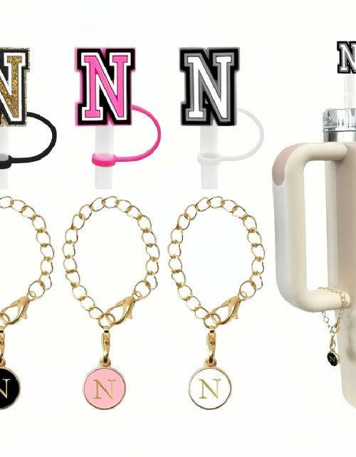 Load image into Gallery viewer, IN CHENTHY Straw Topper 2pcs Letter N Covers + Charm Chain + Alphabet Stickers
