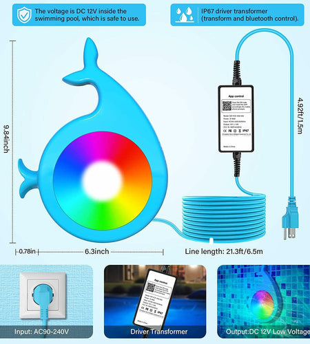Lanpanzi RGB LED Pool Lights APP Control IP68 Waterproof 25ft Wirecord 1000lm