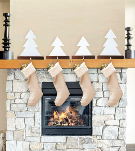 [Like New] Beeveer Christmas Tree Stocking Holder White Wooden Mantle Hanger 9.8 Inch 2 Pc