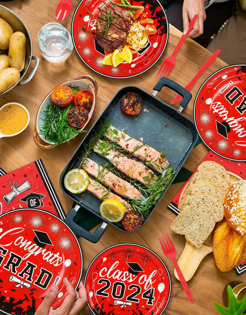 Load image into Gallery viewer, LELEMON Graduation Party Supplies Red Tableware Set Serves 25 Disposable
