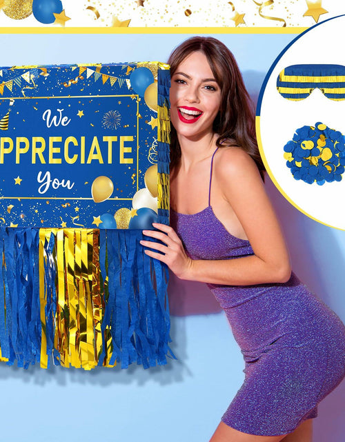 Load image into Gallery viewer, [Like New] Poen We Appreciate You Piñata with Stick Blindfold Blue Gold Confetti 16x12 Inch
