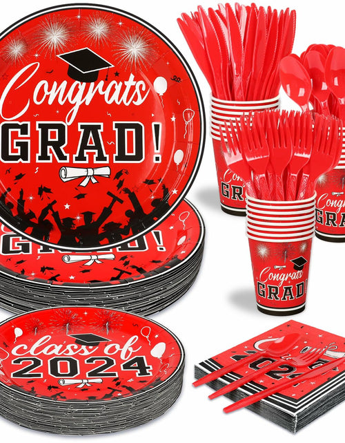 Load image into Gallery viewer, LELEMON Graduation Party Supplies Red Tableware Set Serves 25 Disposable
