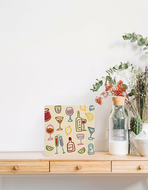 Load image into Gallery viewer, OFlich Wine Bar Wooden Box Sign 5x5 Inches Wine Decor Home Bar Kitchen
