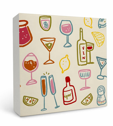 OFlich Wine Bar Wooden Box Sign 5x5 Inches Wine Decor Home Bar Kitchen