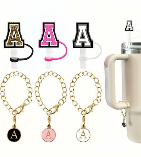 IN Chenthy 3pcs Letter Straw Covers + 3pcs Initial Charms for Stanley 30/40oz