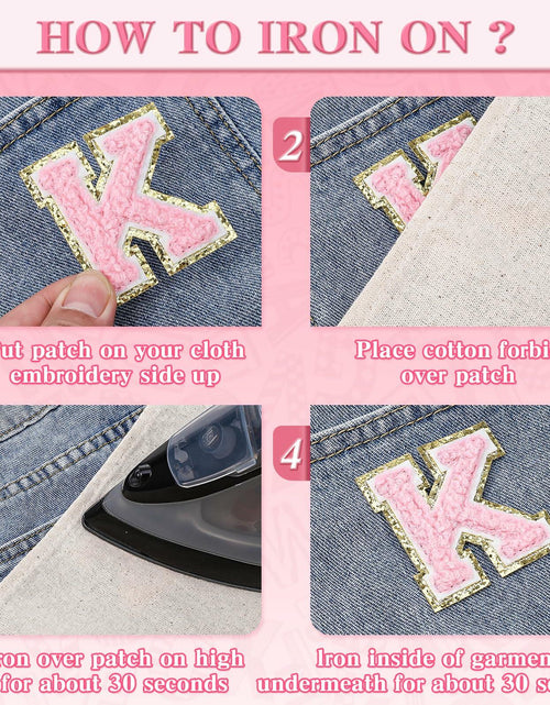 Load image into Gallery viewer, 3Pcs Chenille Letter Patches Iron-On Pink 2 Inch Glitter Alphabet K

