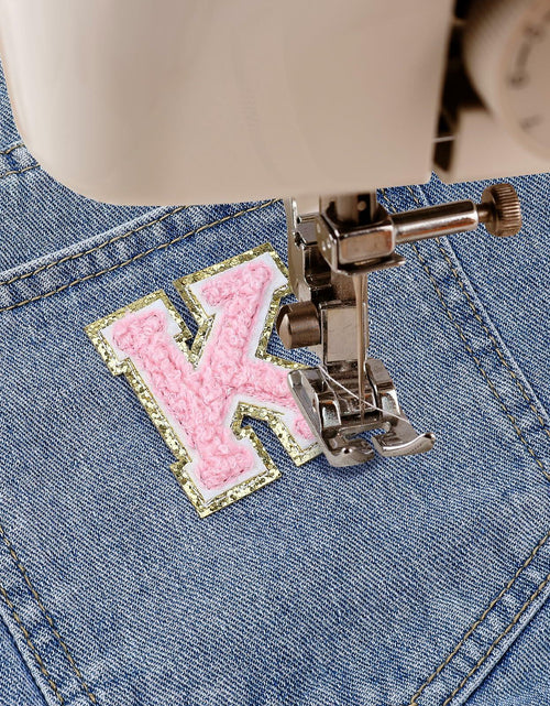 Load image into Gallery viewer, 3Pcs Chenille Letter Patches Iron-On Pink 2 Inch Glitter Alphabet K
