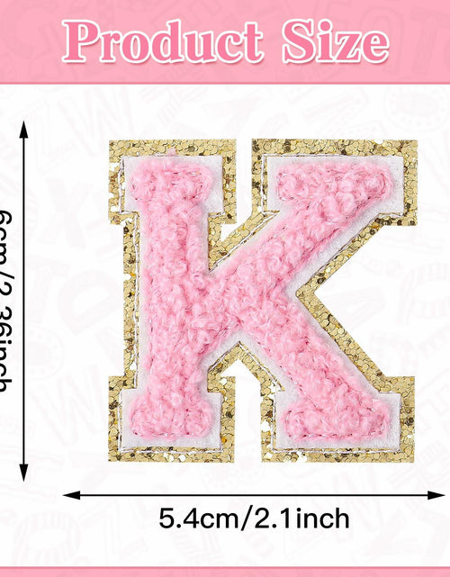 Load image into Gallery viewer, 3Pcs Chenille Letter Patches Iron-On Pink 2 Inch Glitter Alphabet K
