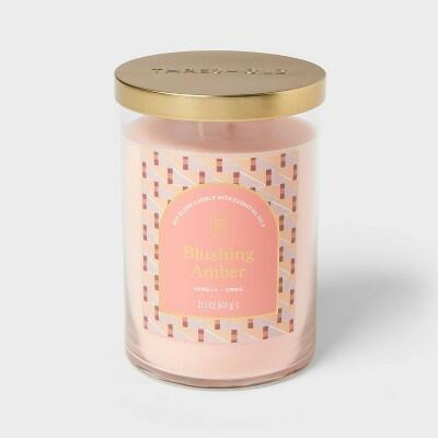 Load image into Gallery viewer, Threshold 21.5oz Glass Jar Candle with Lid Blushing Amber Pink 1 Pack
