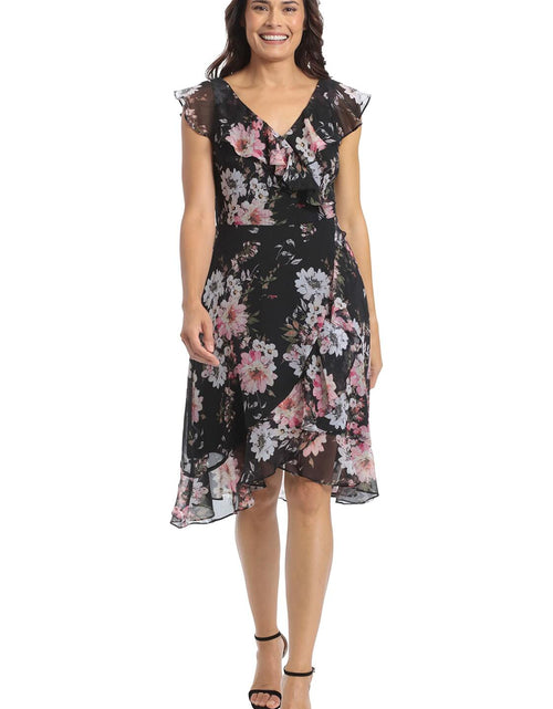 Load image into Gallery viewer, [Like New] London Times Women's Chiffon Ruffle Dress Black/Blush Size 14
