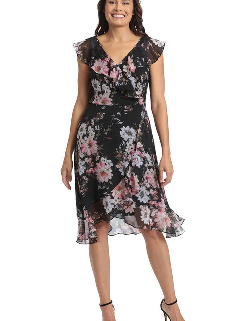 Load image into Gallery viewer, [Like New] London Times Women's Chiffon Ruffle Dress Black/Blush Size 14
