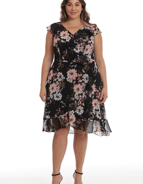 Load image into Gallery viewer, [Like New] London Times Women's Chiffon Ruffle Dress Black/Blush Size 14
