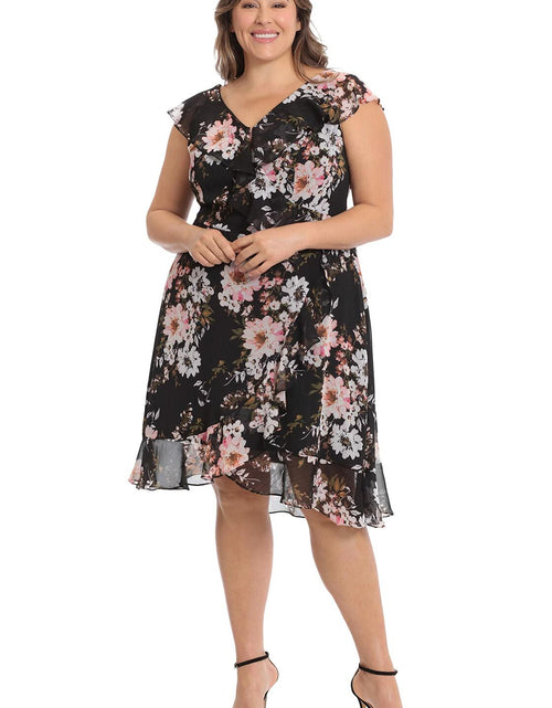 Load image into Gallery viewer, [Like New] London Times Women's Chiffon Ruffle Dress Black/Blush Size 14
