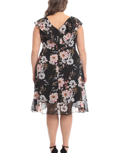Load image into Gallery viewer, [Like New] London Times Women's Chiffon Ruffle Dress Black/Blush Size 14

