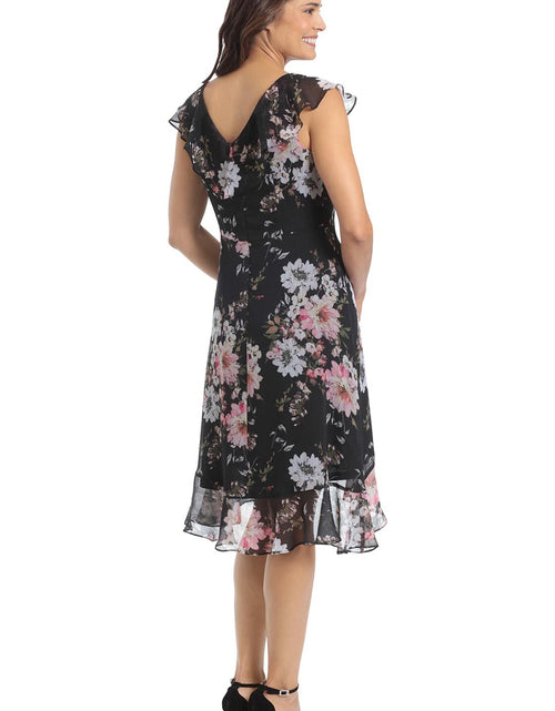 Load image into Gallery viewer, [Like New] London Times Women's Chiffon Ruffle Dress Black/Blush Size 14
