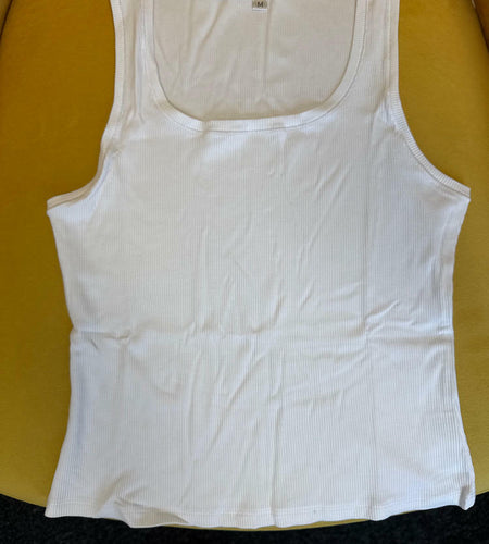 siliteelon Womens Ribbed Knit Sleeveless Tank Top Square Neck White Size M
