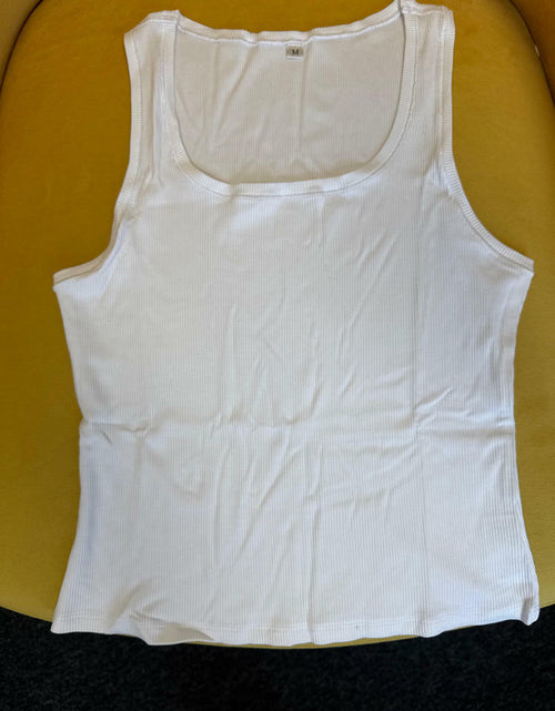 Load image into Gallery viewer, siliteelon Womens Ribbed Knit Sleeveless Tank Top Square Neck White Size M
