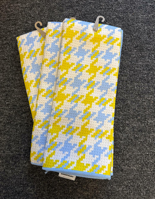 Load image into Gallery viewer, Target Set of 3 Waffle Houndstooth Hand Towels Blue Yellow 16x26
