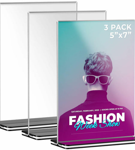 Tomorotec 3-Pack Acrylic Sign Holder 7x5in Horizontal Black Base