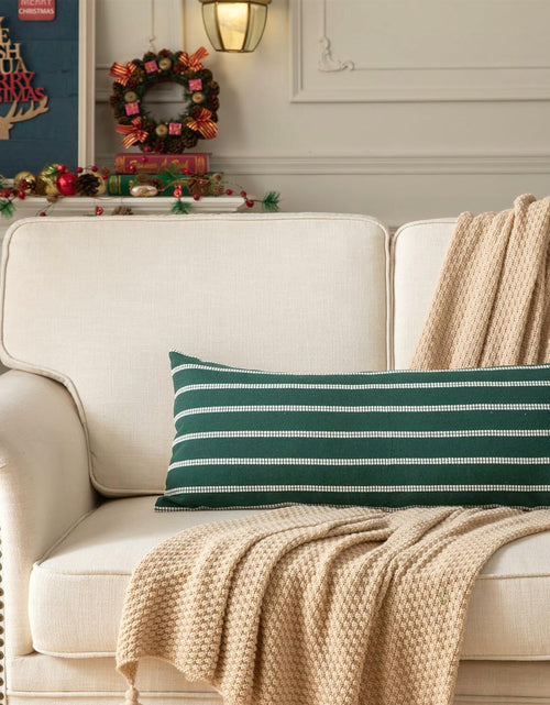 Load image into Gallery viewer, Boho Lumbar Throw Pillow Cover 14x36 Dark Green Striped Pack of 1
