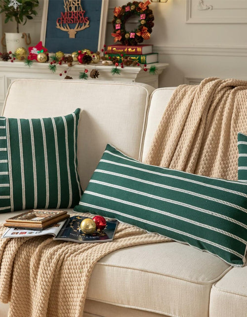 Load image into Gallery viewer, Boho Lumbar Throw Pillow Cover 14x36 Dark Green Striped Pack of 1
