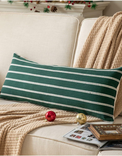 Load image into Gallery viewer, Boho Lumbar Throw Pillow Cover 14x36 Dark Green Striped Pack of 1
