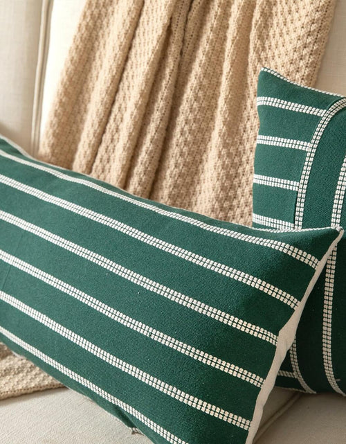 Load image into Gallery viewer, Boho Lumbar Throw Pillow Cover 14x36 Dark Green Striped Pack of 1
