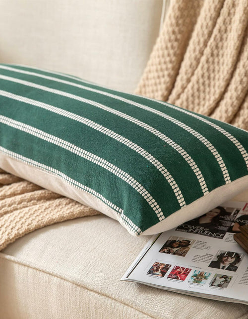 Load image into Gallery viewer, Boho Lumbar Throw Pillow Cover 14x36 Dark Green Striped Pack of 1
