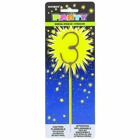 Load image into Gallery viewer, Unique Industries Number 3 Sparkler Flame Cake Candle 7" Gold Wax
