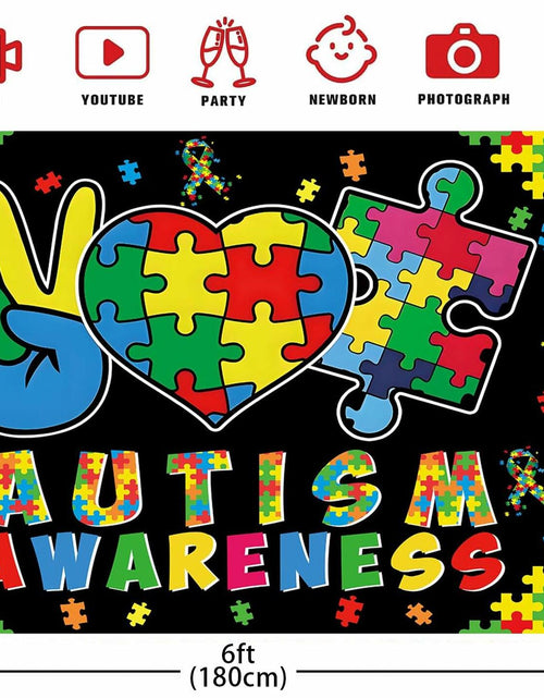 Load image into Gallery viewer, LIANNE Autism Awareness Backdrop Puzzle Piece Banner 6x3.6FT
