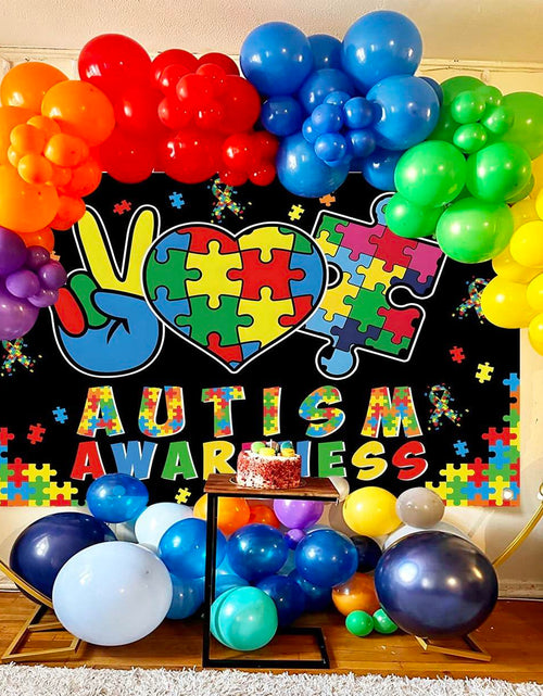Load image into Gallery viewer, LIANNE Autism Awareness Backdrop Puzzle Piece Banner 6x3.6FT
