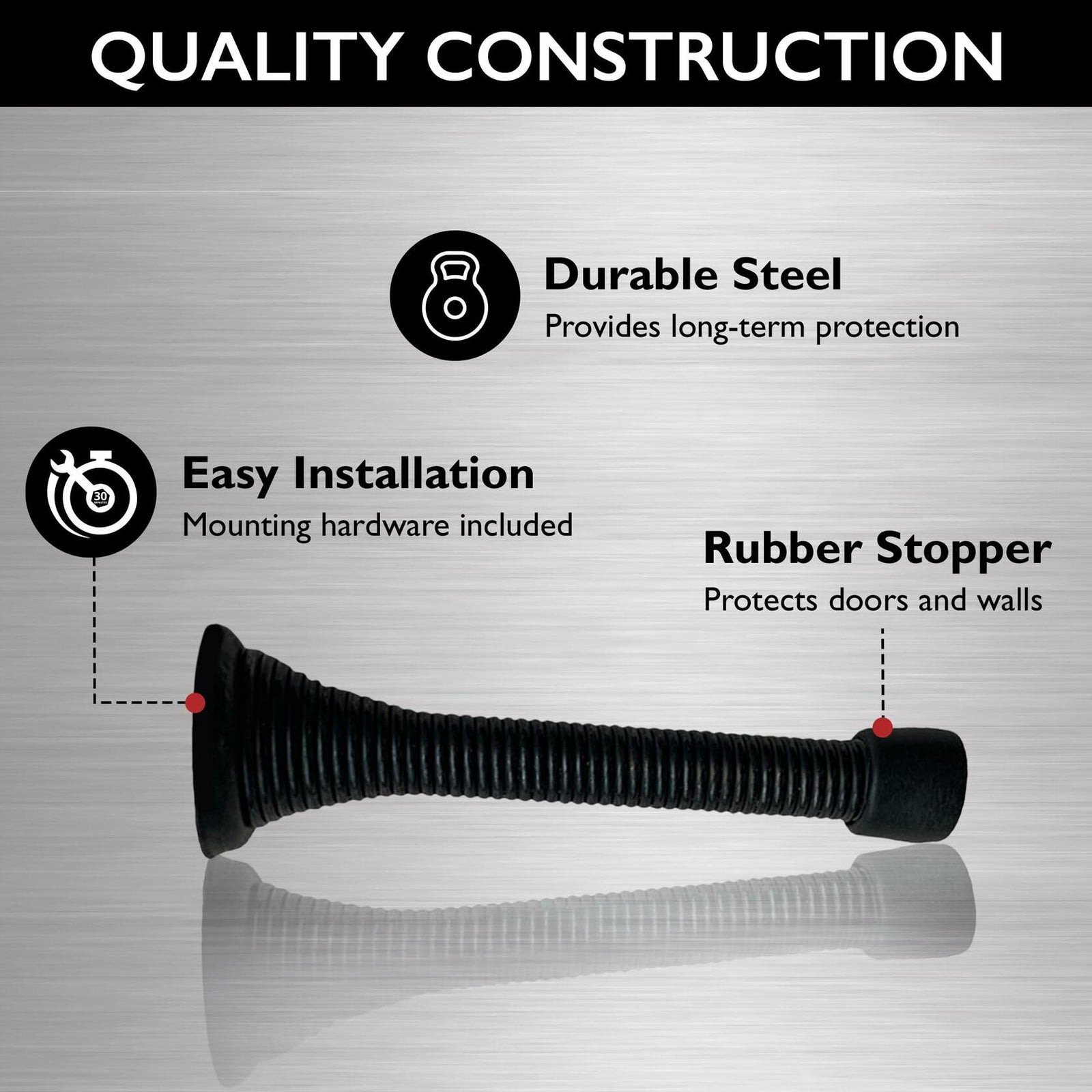 Design House Spring Door Stop Wall Protector Rubber Tip Matte Black 10-Pack