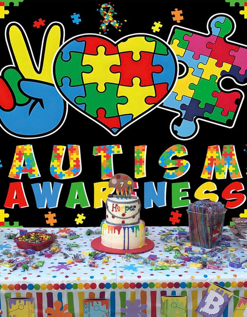 Load image into Gallery viewer, LIANNE Autism Awareness Backdrop Puzzle Piece Banner 6x3.6FT
