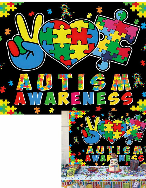 Load image into Gallery viewer, LIANNE Autism Awareness Backdrop Puzzle Piece Banner 6x3.6FT
