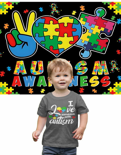 Load image into Gallery viewer, LIANNE Autism Awareness Backdrop Puzzle Piece Banner 6x3.6FT
